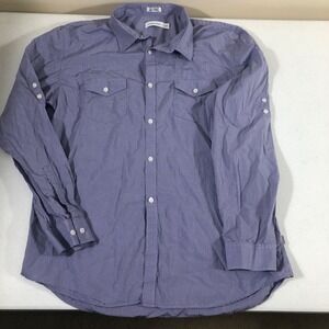 Calvin Klein 100% Cotton Men Long Sleeve Button Up Shirt XL Purple Micro Gingham